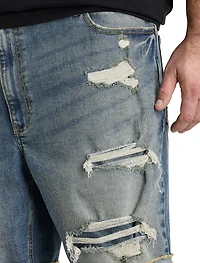 Destructed Athletic-Fit Denim Shorts