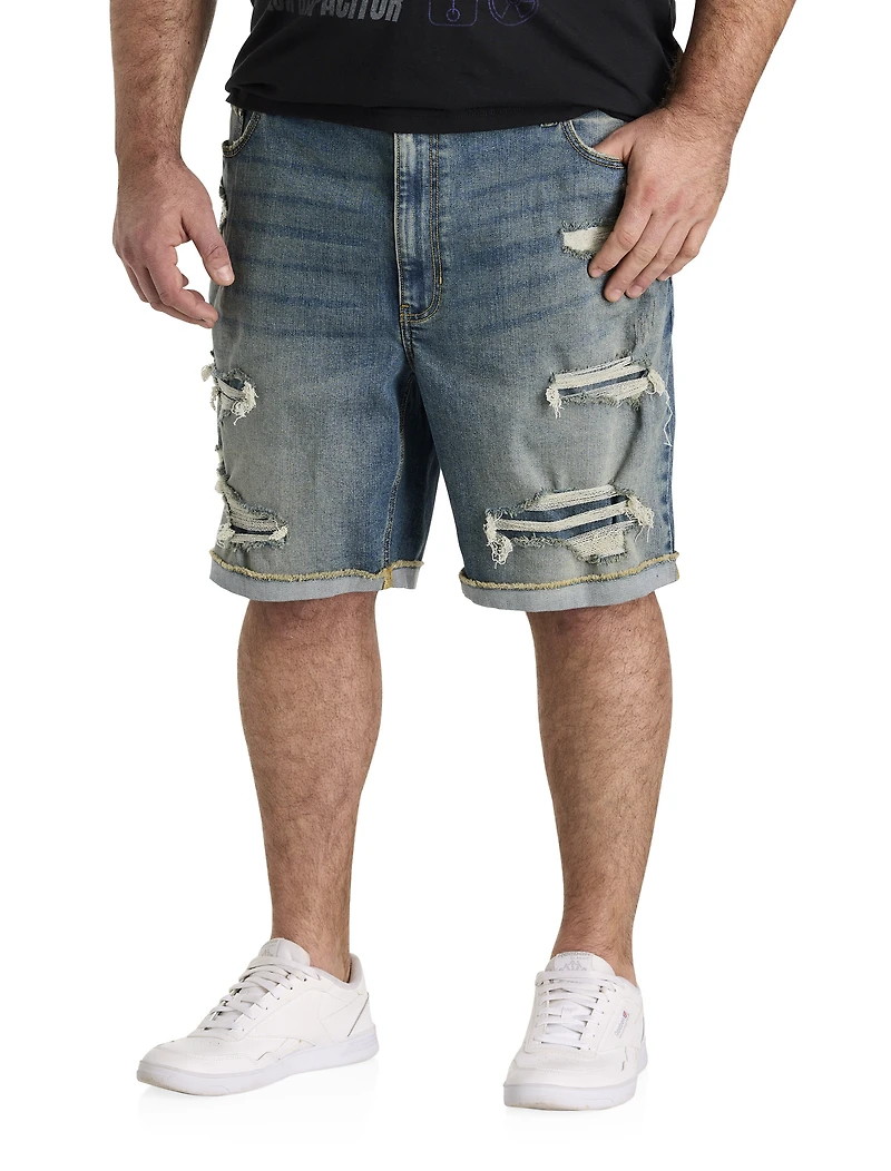 Destructed Athletic-Fit Denim Shorts