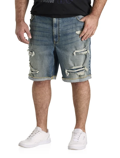 Destructed Athletic-Fit Denim Shorts