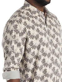 Rolled-Sleeve Floral Print Sport Shirt