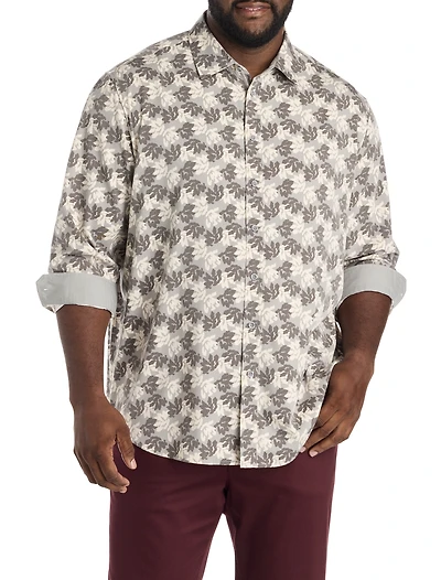 Rolled-Sleeve Floral Print Sport Shirt