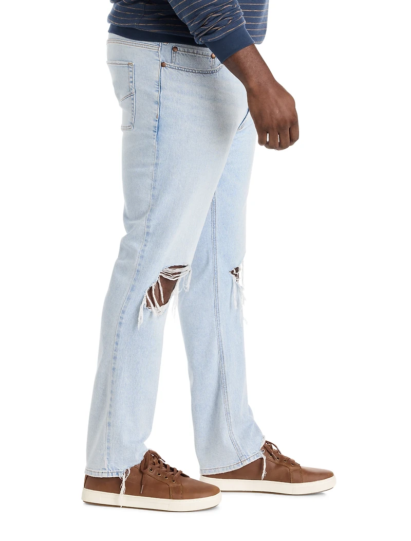 Destructed Dual Denim Tapered-Fit Jeans