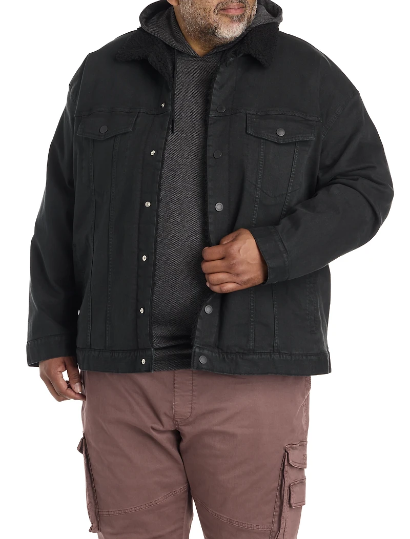 Black Faux-Shearling Lined Trucker Jacket