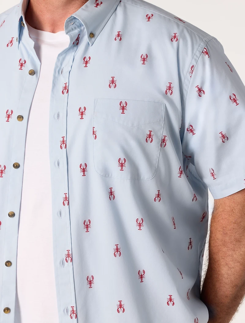 Easy-Care Lobster Print Sport Shirt