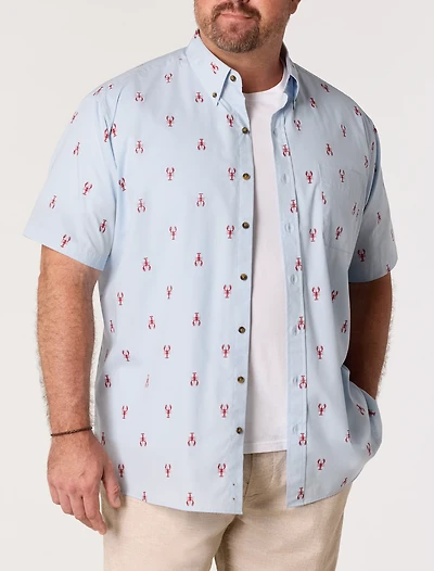 Easy-Care Lobster Print Sport Shirt