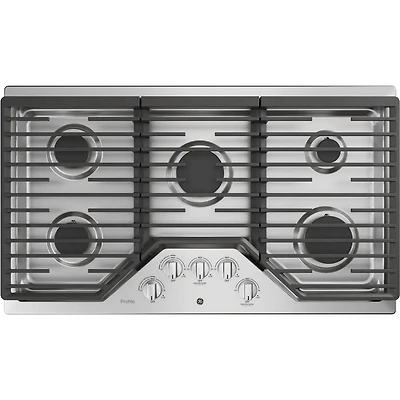 Profile 36 inch Stainless 5 Burner Gas Cooktop