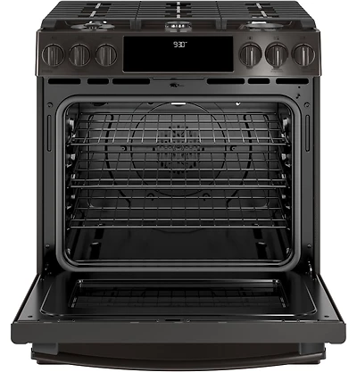 5.6 Cu. Ft. Black Stainless Slide-In Front Control Gas Range