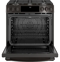 5.6 Cu. Ft. Black Stainless Slide-In Front Control Gas Range