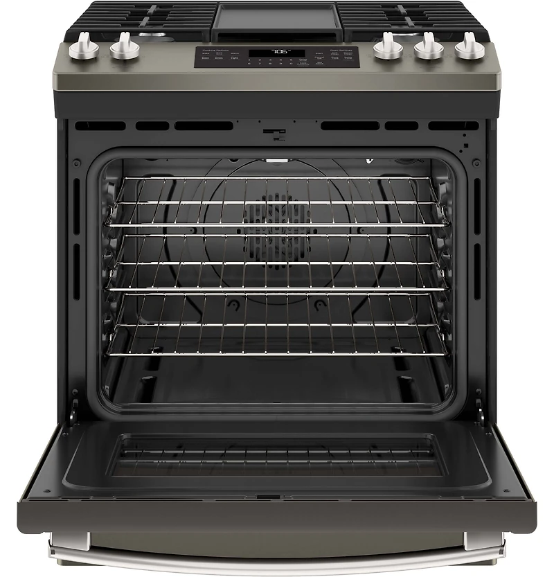 5.6 Cu. Ft. Slate Slide-In Front Control Convection Gas Range