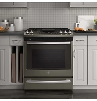 5.6 Cu. Ft. Slate Slide-In Front Control Convection Gas Range