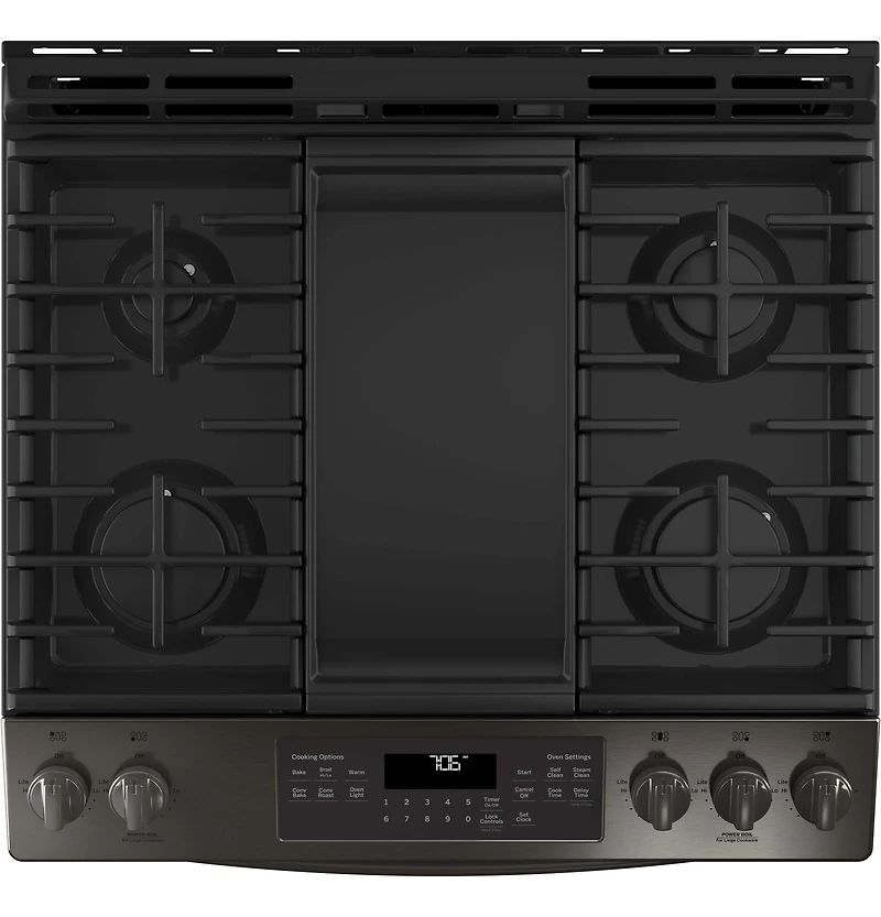 5.6 Cu. Ft. Black Stainless Slide-In Front Control Convection Gas Range