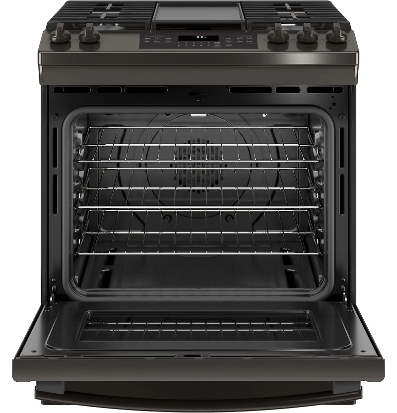 5.6 Cu. Ft. Black Stainless Slide-In Front Control Convection Gas Range