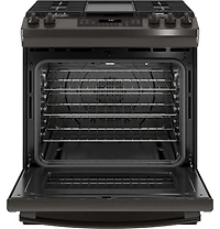 5.6 Cu. Ft. Black Stainless Slide-In Front Control Convection Gas Range