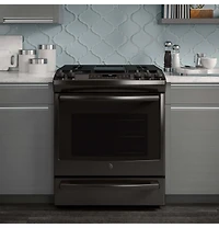 5.6 Cu. Ft. Black Stainless Slide-In Front Control Convection Gas Range