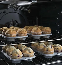 5.6 Cu. Ft. Black Stainless Slide-In Front Control Convection Gas Range