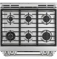 Stainless Steel Café Series 30 inch Slide-In Front Control Dual-Fuel Range with Warming Drawer