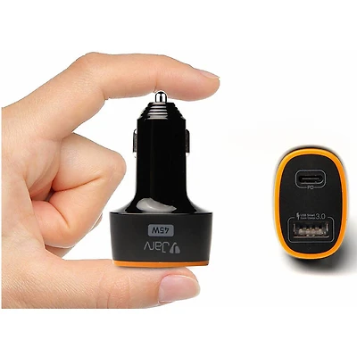 45W High Power 2-Port USB Car Charger with Type C PD and QC 3.0