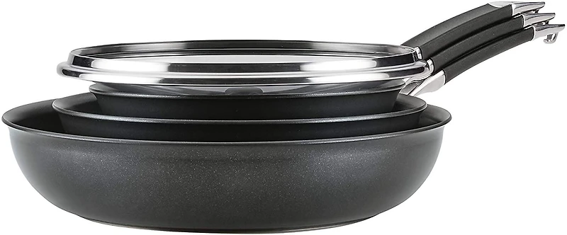 SmartStack Hard-Anodized Nonstick Cookware Induction Pots and Pans Set, 10-Piece, Black