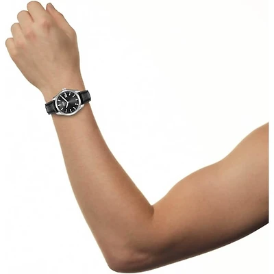 Eco Drive Mens Watch - Black Leather with Black Dial