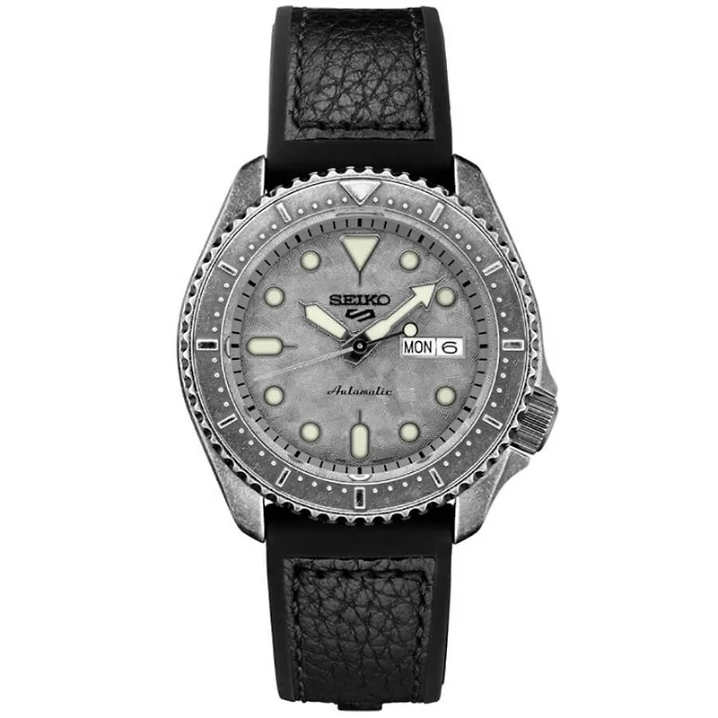 5 Sports 24-Jewel Gray Finish Automatic Watch with leather strap