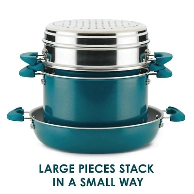 8 Piece Aluminum Non Stick Cookware Set - Teal
