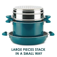 8 Piece Aluminum Non Stick Cookware Set - Teal