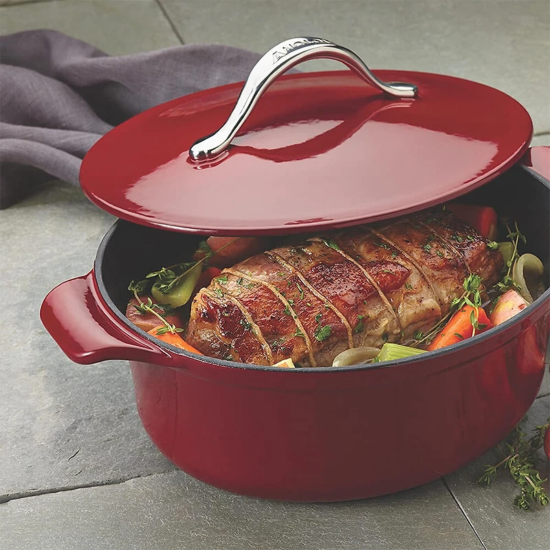 Vesta 4 Qt. Cast Iron Dish/Casserole Pan with Lid - Paprika Red