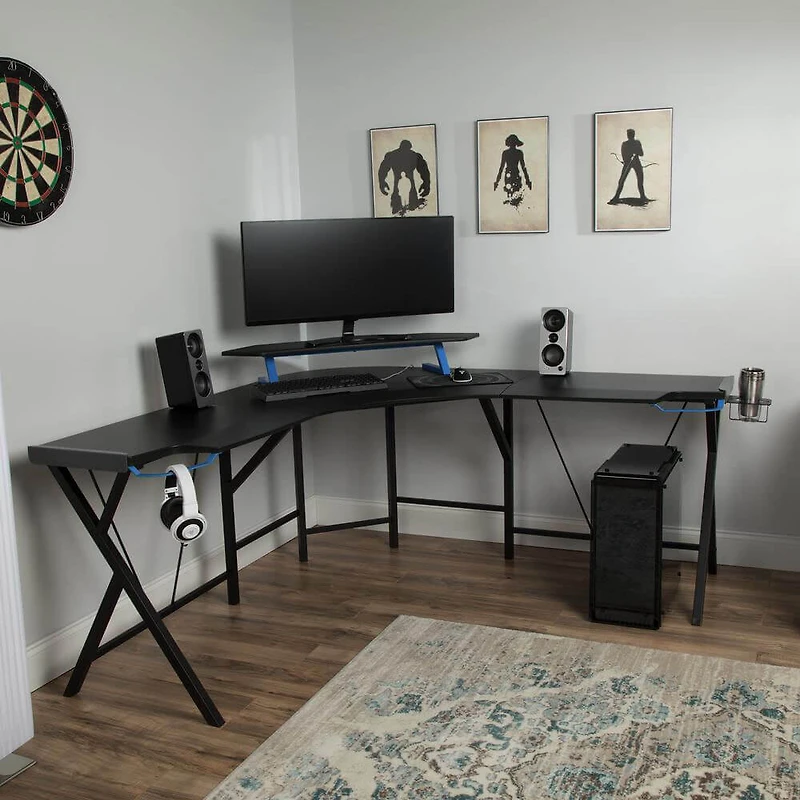 2000 Gaming L-Shaped Computer Desk - Blue - OPEN BOX