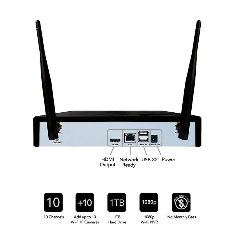 10 Channel 1080p Smart Security System with 1TB Hard Drive and 4 1080p Wi-Fi IP Spotlight Cameras - OPEN BOX