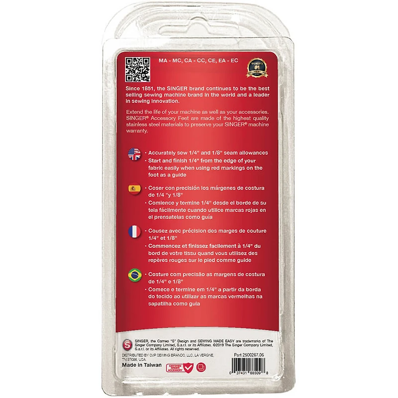 Quarter inch Piecing Presser Foot