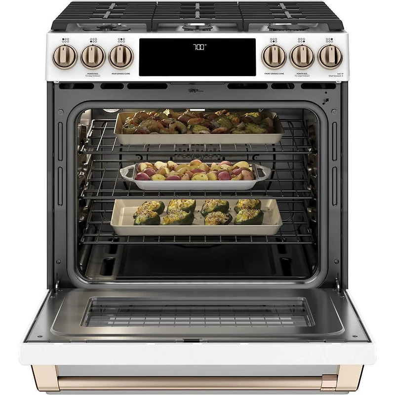 5.6 Cu. Ft. Matte White Smart Slide-In Gas Convection Range 