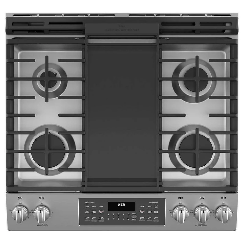 6.7 Cu. Ft. Stainless Slide-In Front Control Gas Double Oven Range