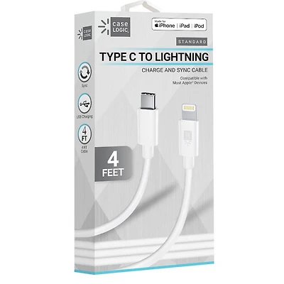 3.5 Ft Sync & Charge USB Type C and Lightning Cable - White
