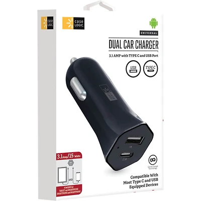 3.1A Dual Car Charger with USB Type-A & USB Type-C Ports