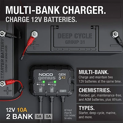 12V 2-Bank, 10-Amp On-Board Battery Charger