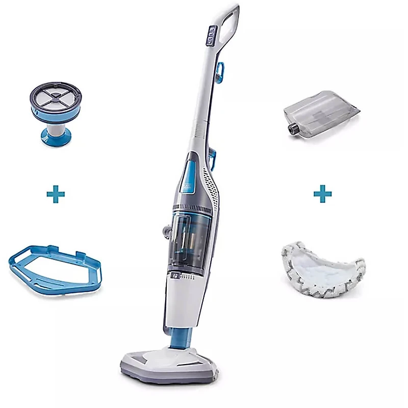 Steam Mop & Dry Vacuum in White/Aqua