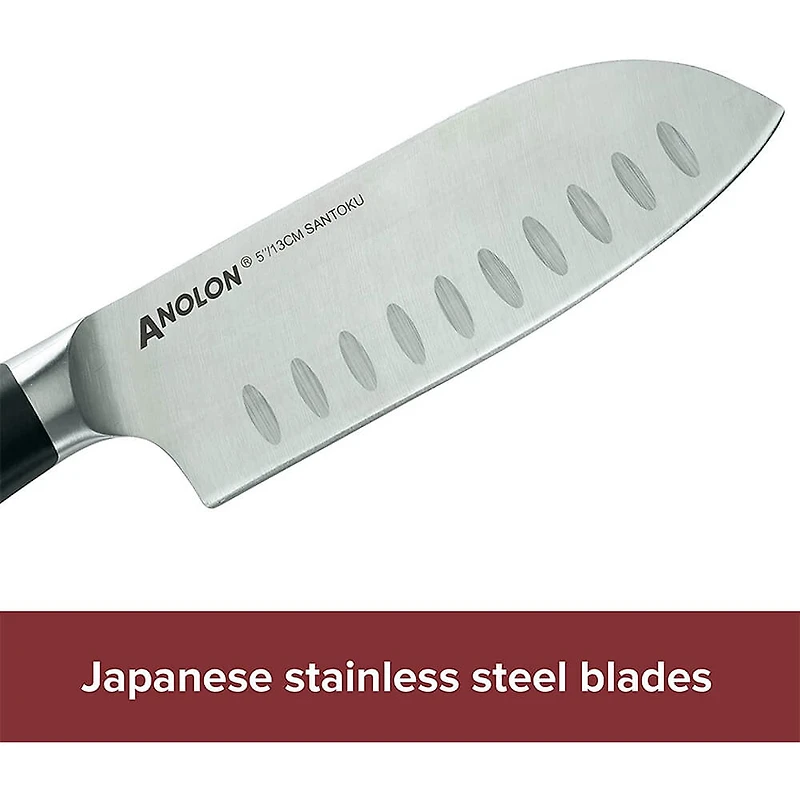 AlwaysSharp Japanese Steel Knife Block Set with Built-In Sharpener