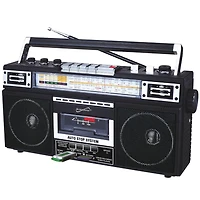 Retro 4-Band Radio and Cassette Player with Bluetooth - Black