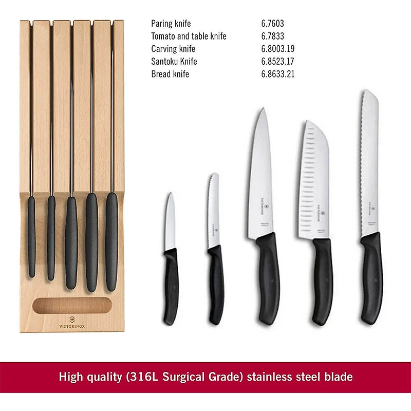 Swiss Classic 5-Piece In-Drawer Knife Holder