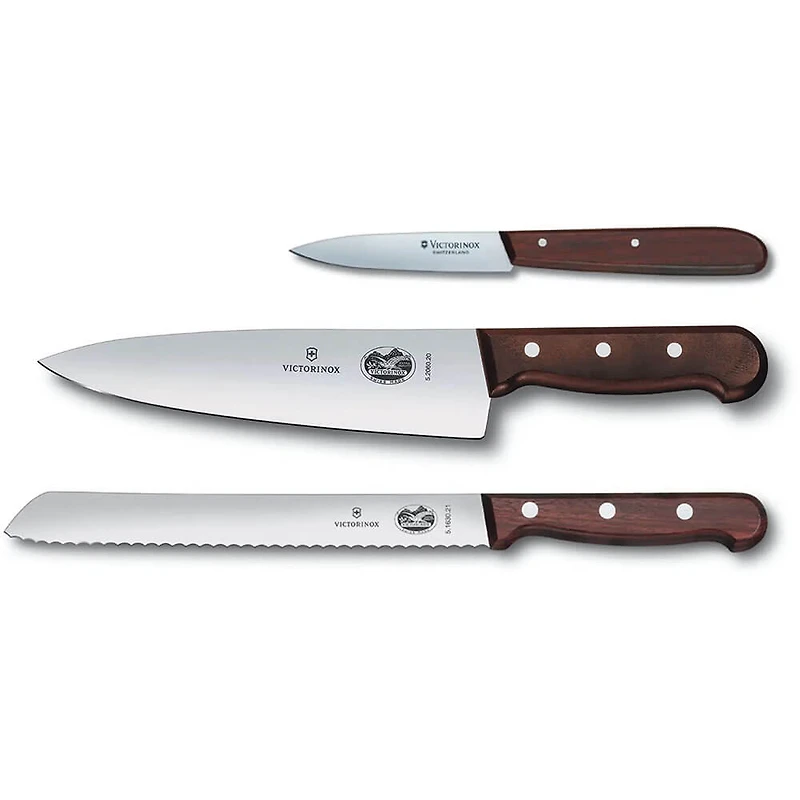 3-Piece Rosewood Flat Knife Set