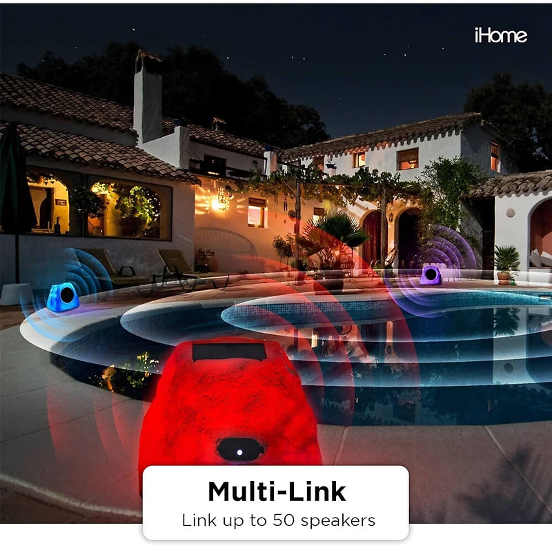 Rechargeable Bluetooth Outdoor Solar Rock LED Speakers Pair with Multilink
