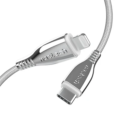 6 Ft. Titanium USB-C to Lightning Braided Cable - White