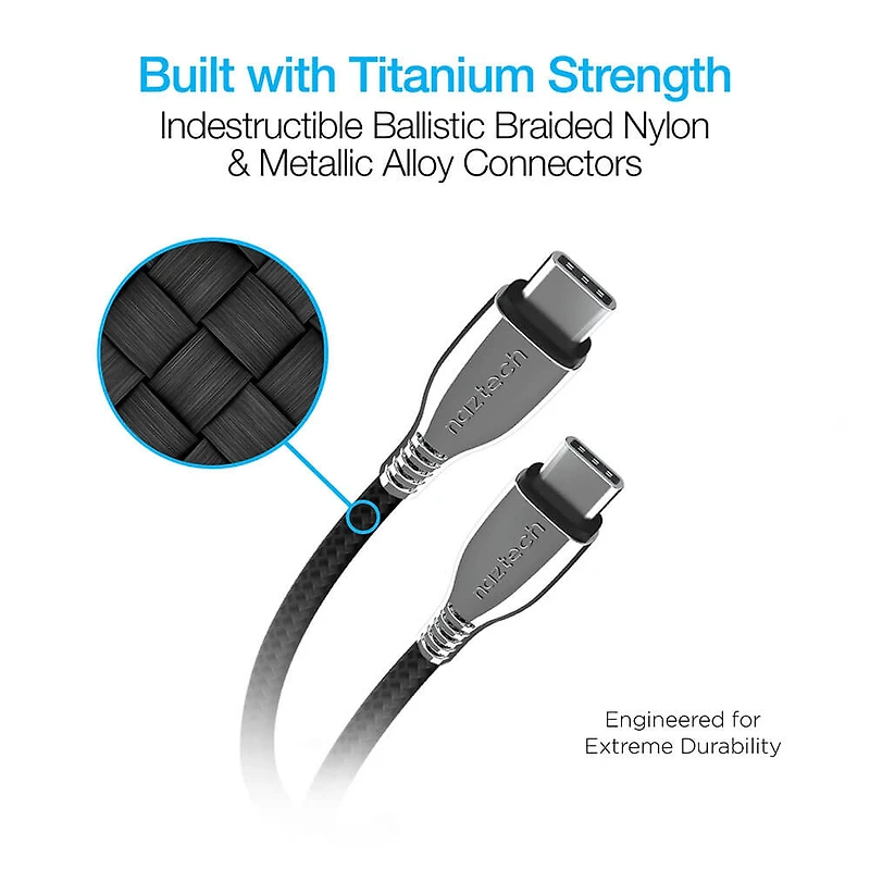 6 Ft. Titanium USB-C to USB-C Braided Cable - Black