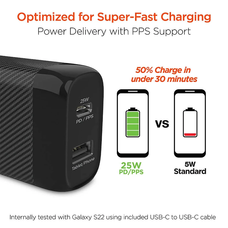 SpeedBoost 25W PD Dual Output Wall Charger - Black