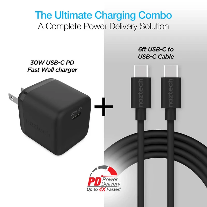 6ft Black 30W PD Wall Charger And USB-C