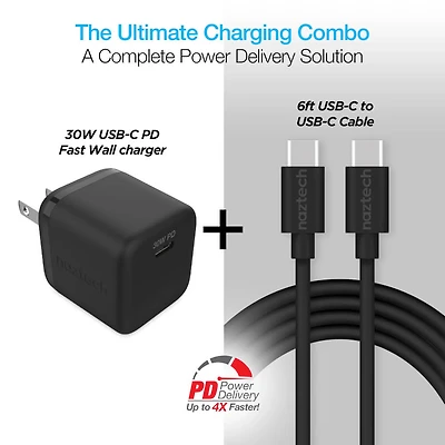 6ft Black 30W PD Wall Charger And USB-C