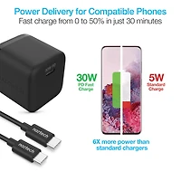 6ft Black 30W PD Wall Charger And USB-C