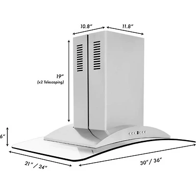 36 inch Stainless Steel And Glass Externally Vented Range Hood