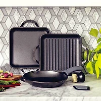6-Pc Chef Collection Cast Iron Grill/Griddle Gourmet Set