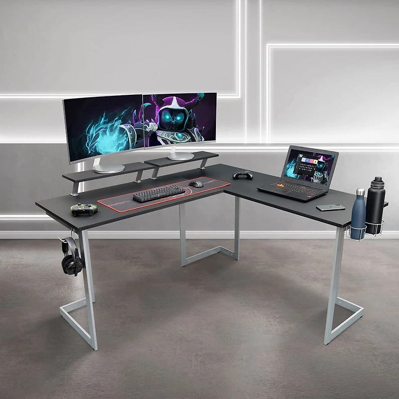 Techni Sport Black L-Shaped Gaming Desk